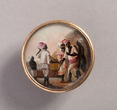 Ivory Gouache Painted Button with Turbaned Figures
