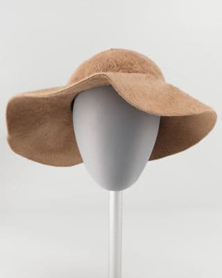 Brown Fur Felt Wide-Brimmed Hat with Ribbon