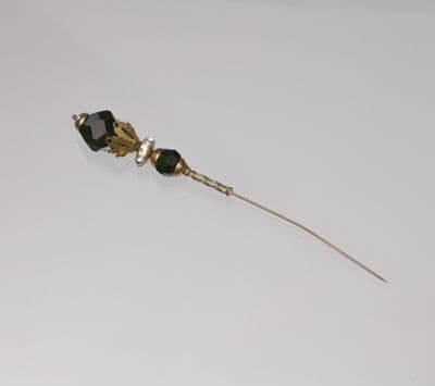 Black Rhinestone Gold Decorated Metal Hatpin