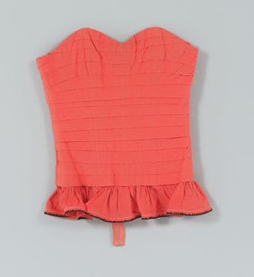 Pink Pleated Cotton Bustier with Ruffled Hem