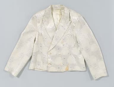 Cream Synthetic Brocade Double Breasted Evening Jacket