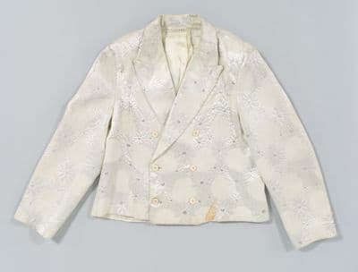 Cream Synthetic Brocade Double Breasted Evening Jacket