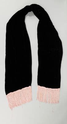 Black Velveteen Shawl with Pink Fringe