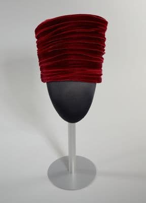 Deep Red Velveteen High Crown Brimless Hat