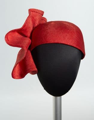 Red Straw Skullcap with Ruffle Flower
