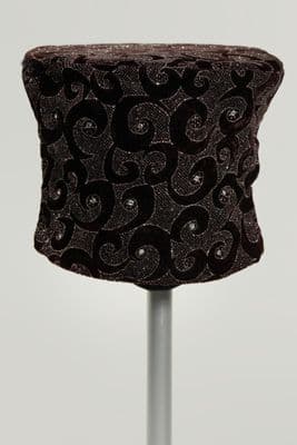Black Velveteen Brimless Hat with Silver Glitter