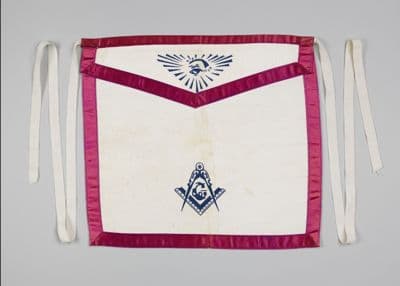 White Canvas Masonic Apron with Burgundy Trim