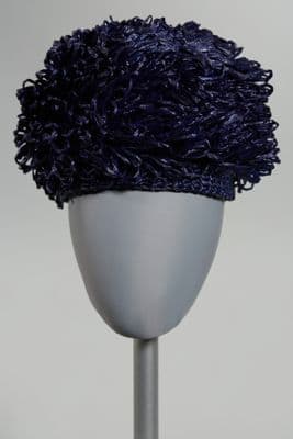 Navy Blue Synthetic Raffia Looped Crochet Cloche