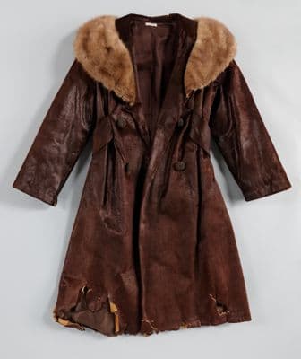 Dark Brown Leather Coat with Mink Collar