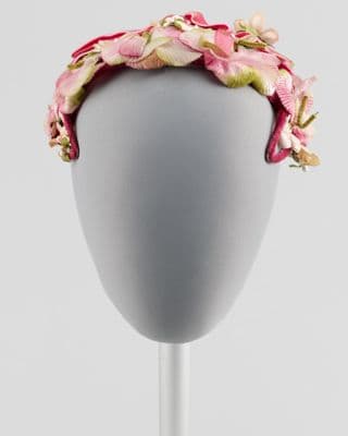 Pink Floral Headband Hat with Burgundy Velvet Bow
