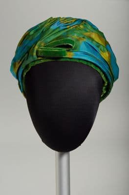 Silk Turban with Emerald Turquoise Gold Print