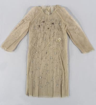 Light Taupe Beaded Net Shift Dress