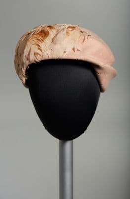 Pink Wool Felt Cocktail Hat with Feathers