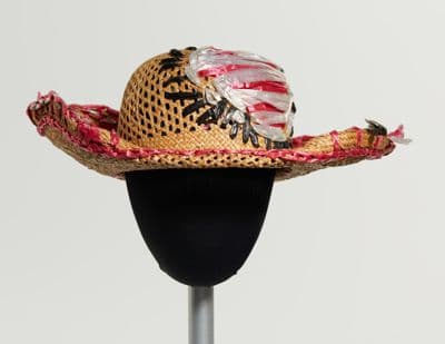 Wide-Brim Straw Hat with Multicolored Embroidery
