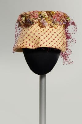 Cream Plastic Straw Hat with Floral Net