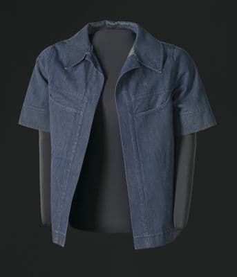 Medium Blue Cotton Denim Short Sleeve Jacket