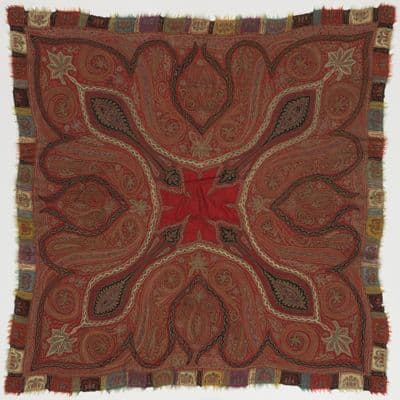 Deep Red Wool Paisley Kashmir Shawl