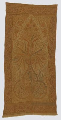 Golden Brown Embroidered Wool Kashmir Shawl