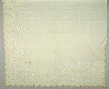Cream Linen Shawl with Whitework Embroidered Borders