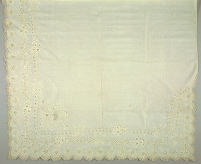 Cream Linen Shawl with Whitework Embroidered Borders