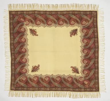 Cream Wool Paisley Shawl with Burgundy Gold Border