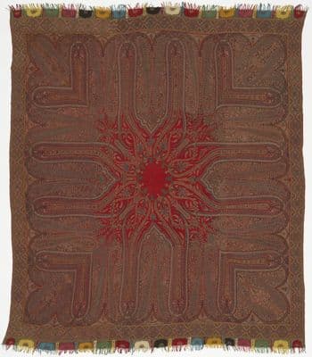 Brown Kashmir Wool Shawl with Paisley Patterns