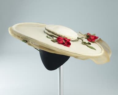 Cream Wide-Brim Hat with Red Fabric Roses