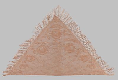 Tan Floral Lace Triangular Shawl with Fringe