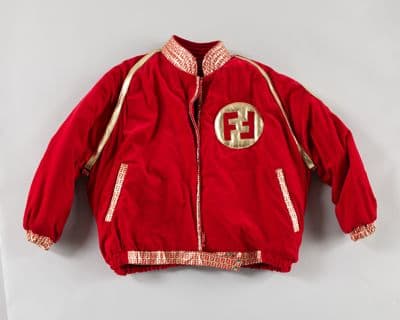 Red Velveteen Bomber Jacket with Fendi Logo
