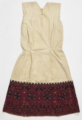 Cream Cotton Chemise with Burgundy Silk Embroidery