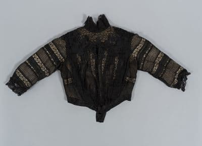 Black Silk Taffeta Pigeon Breast Bodice with Cording