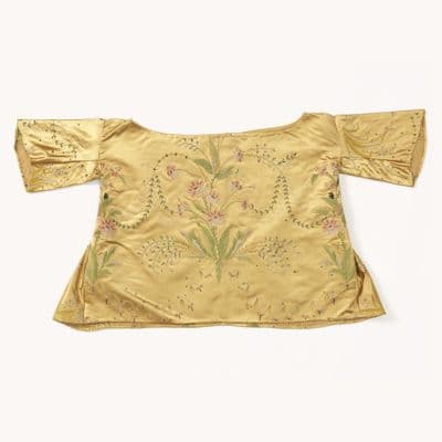 Golden Yellow Silk Satin Child's Blouse with Floral Embroidery