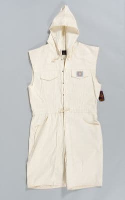 Cream Cotton Denim Hooded Sleeveless Jumpsuit
