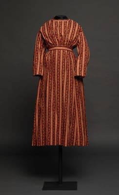 Rust Red Cream Striped Cotton Muslin Day Dress