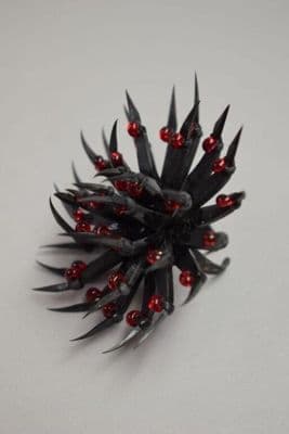 Black Metal Spike Ring with Glass Beads
