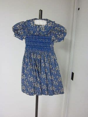 Royal Blue Printed Cotton Smocked Child's Dress