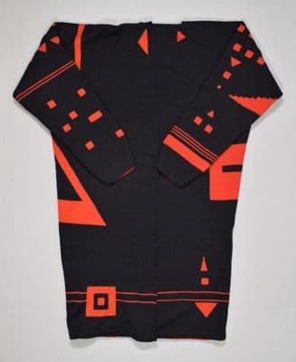 Black Cotton Knit Coat with Geometric Pattern