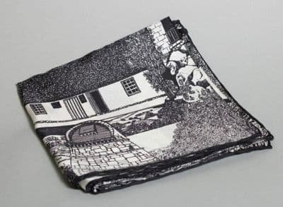 Black White Silk Townscape Print Scarf