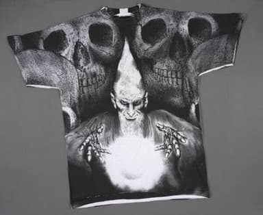 Black Cotton Wizard Skull Print T-Shirt