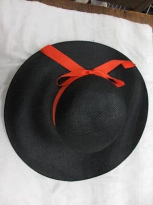 Black Straw Wide-Brimmed Hat with Red Accents