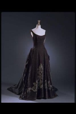 Black Silk Velvet Evening Gown with Taffeta Train