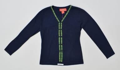 Navy Blue Silk Cashmere Cardigan with Lime Green Trim