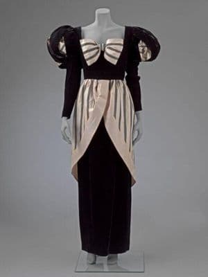 Black Velvet Pink Striped Taffeta Evening Dress