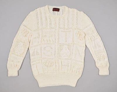 Cream Cotton Hand-Knitted Letter Pattern Sweater