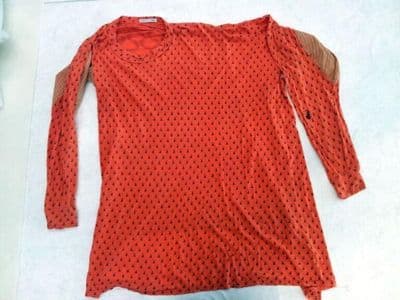 Red-Orange Cotton Mesh Knit Tunic Top