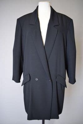 Black wool crêpe jacket, part of fashion Zoot suit by Betty Jackson, Britain, 1994 (to 1982 design).