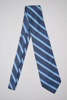 Navy Blue Diagonal Striped Silk Necktie