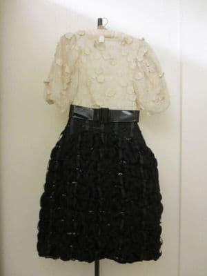 Cream and Black Textured Cocktail Dress