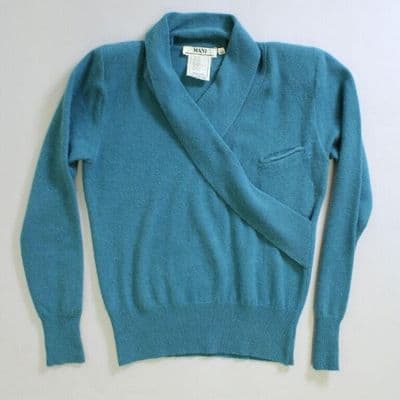 Teal Blue Angora Wool Wrap Front Sweater