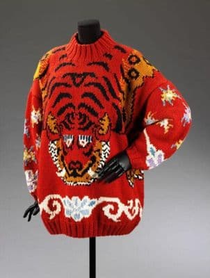 Red Wool Oversized Tiger Intarsia Knit Sweater